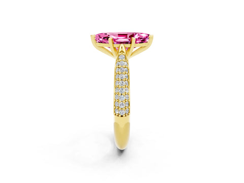 Yellow gold Marquise Cut Diamond Solitaire Engagement Ring with Pavé Band and Four-Prong Setting_2