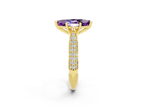 Yellow gold Marquise Cut Diamond Solitaire Engagement Ring with Pavé Band and Four-Prong Setting_2