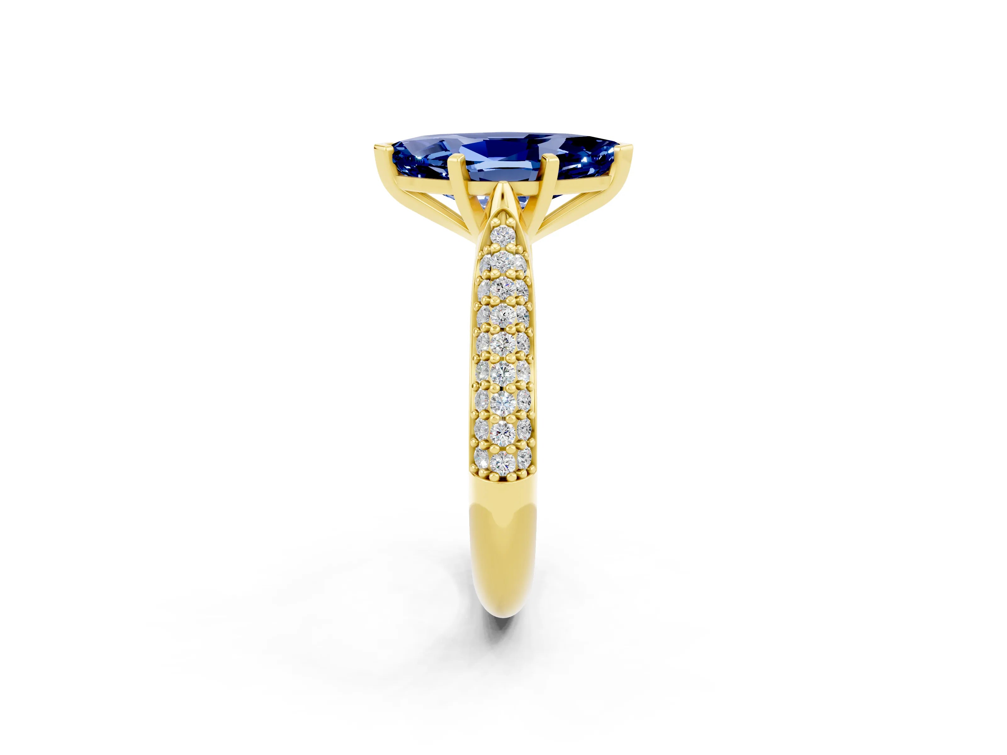 Yellow gold Marquise Cut Diamond Solitaire Engagement Ring with Pavé Band and Four-Prong Setting_2