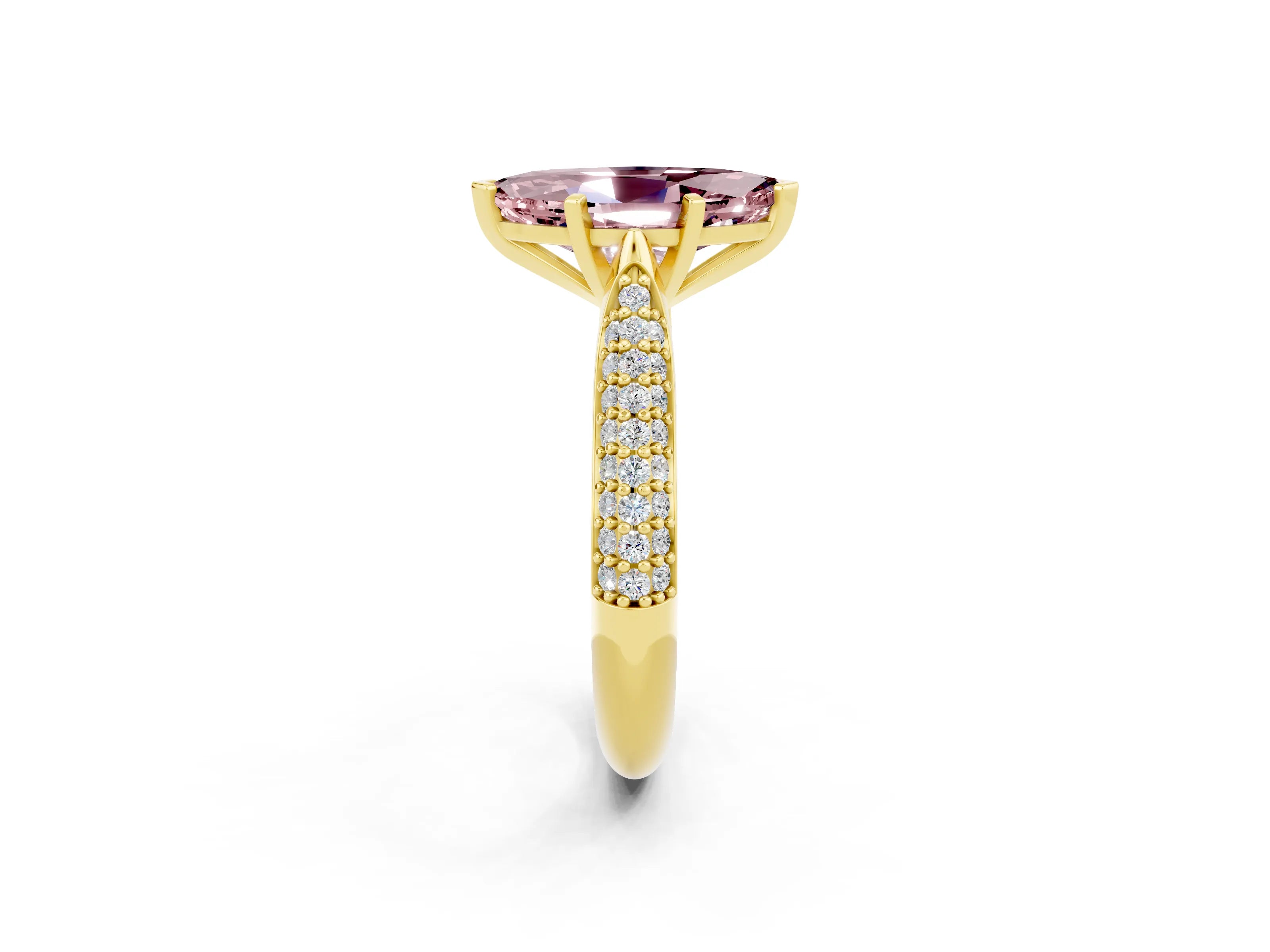 Yellow gold Marquise Cut Diamond Solitaire Engagement Ring with Pavé Band and Four-Prong Setting_2