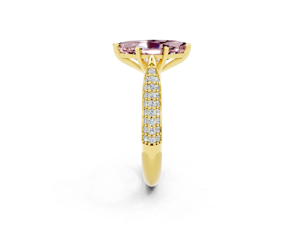 Yellow gold Marquise Cut Diamond Solitaire Engagement Ring with Pavé Band and Four-Prong Setting