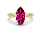Yellow gold Marquise Cut Diamond Solitaire Engagement Ring with Pavé Band and Four-Prong Setting