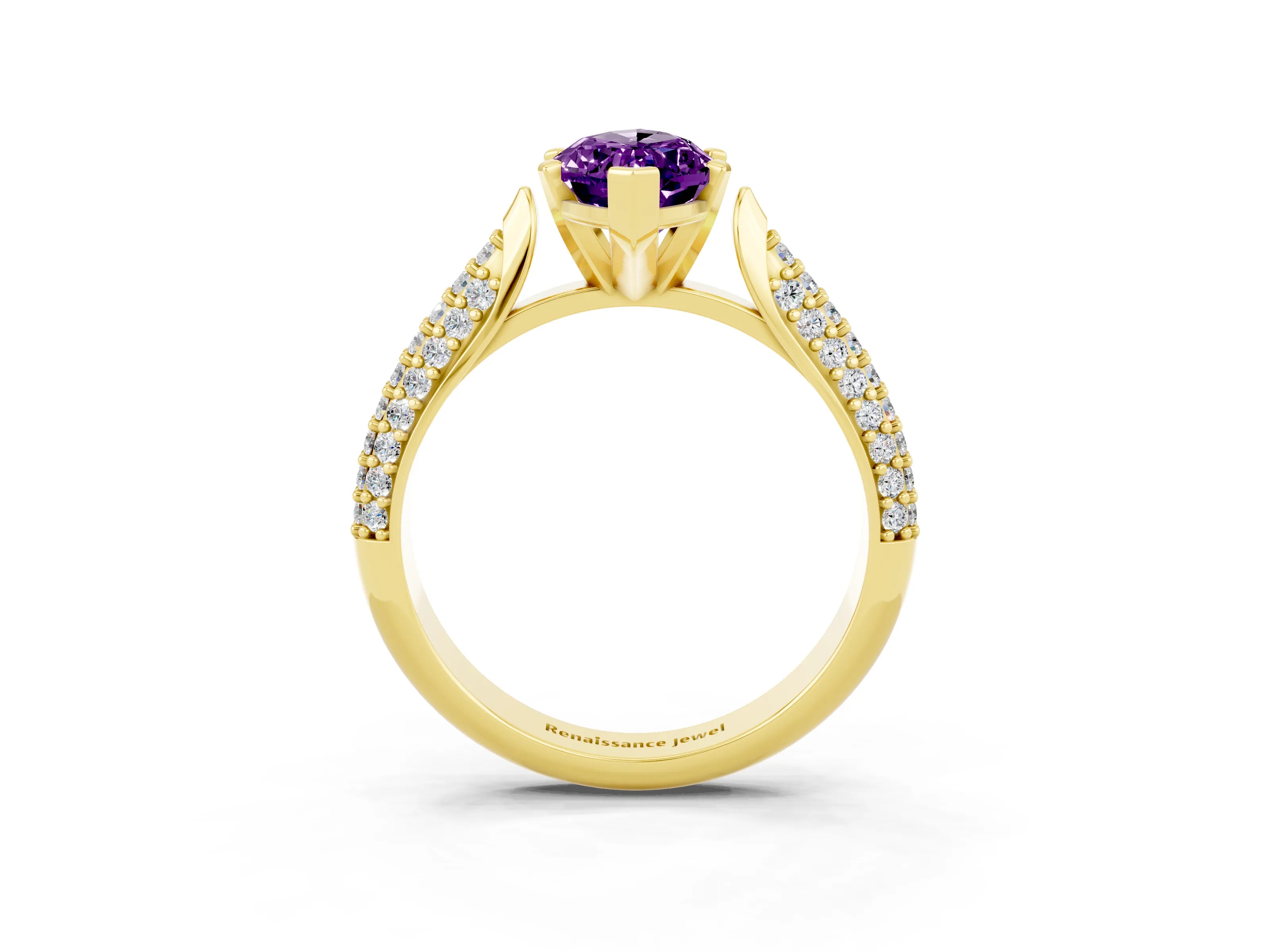 Yellow gold Marquise Cut Diamond Solitaire Engagement Ring with Pavé Band and Four-Prong Setting_3
