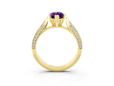 Yellow gold Marquise Cut Diamond Solitaire Engagement Ring with Pavé Band and Four-Prong Setting_3