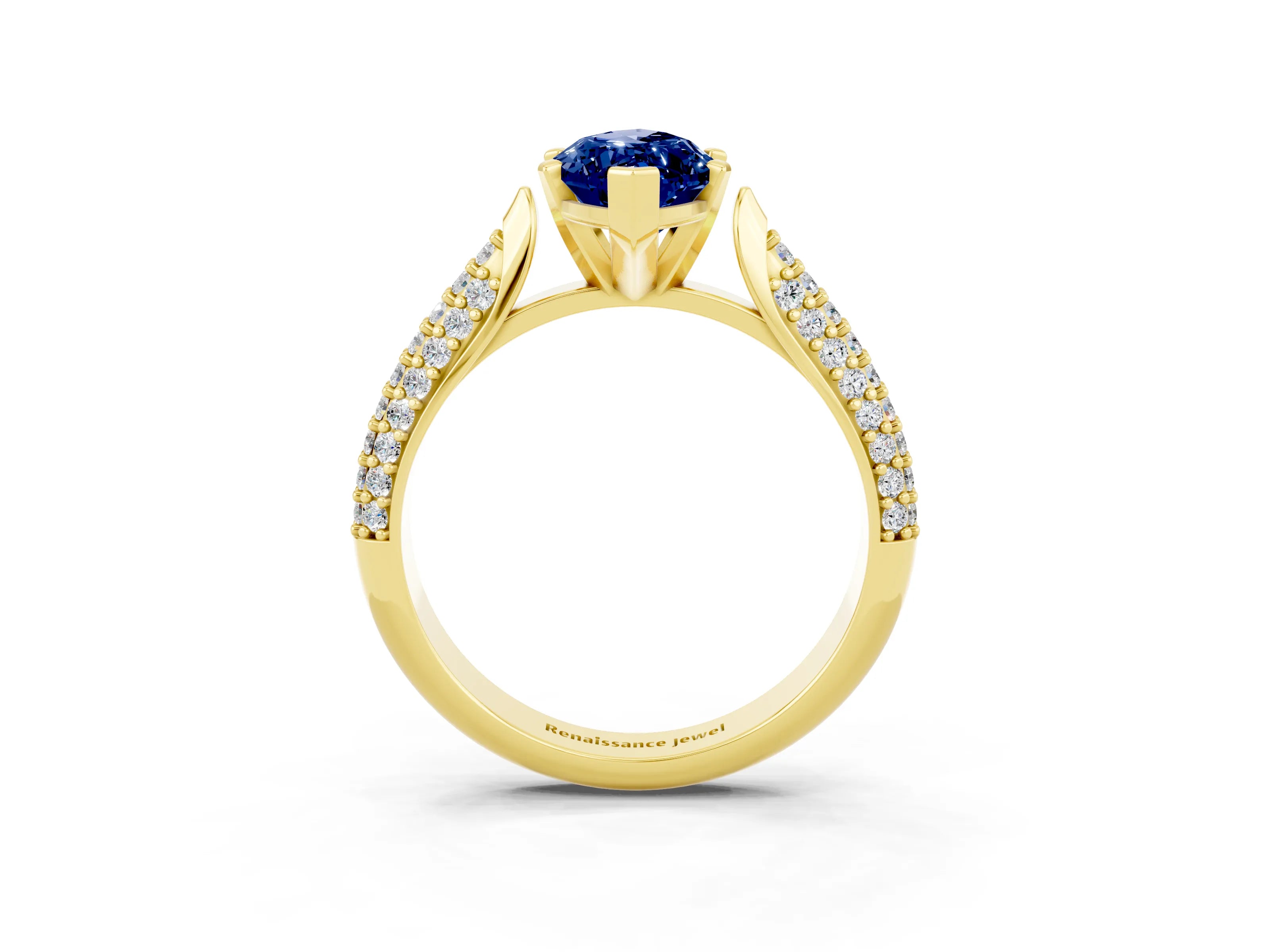 Yellow gold Marquise Cut Diamond Solitaire Engagement Ring with Pavé Band and Four-Prong Setting_3