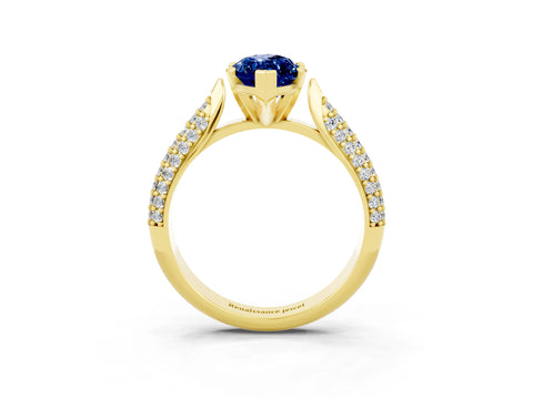 Yellow gold Marquise Cut Diamond Solitaire Engagement Ring with Pavé Band and Four-Prong Setting_3