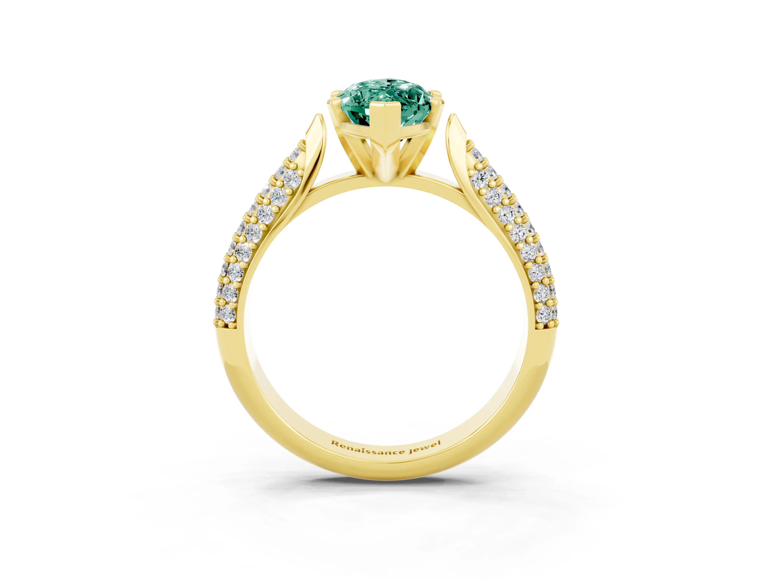 Yellow gold Marquise Cut Diamond Solitaire Engagement Ring with Pavé Band and Four-Prong Setting_3
