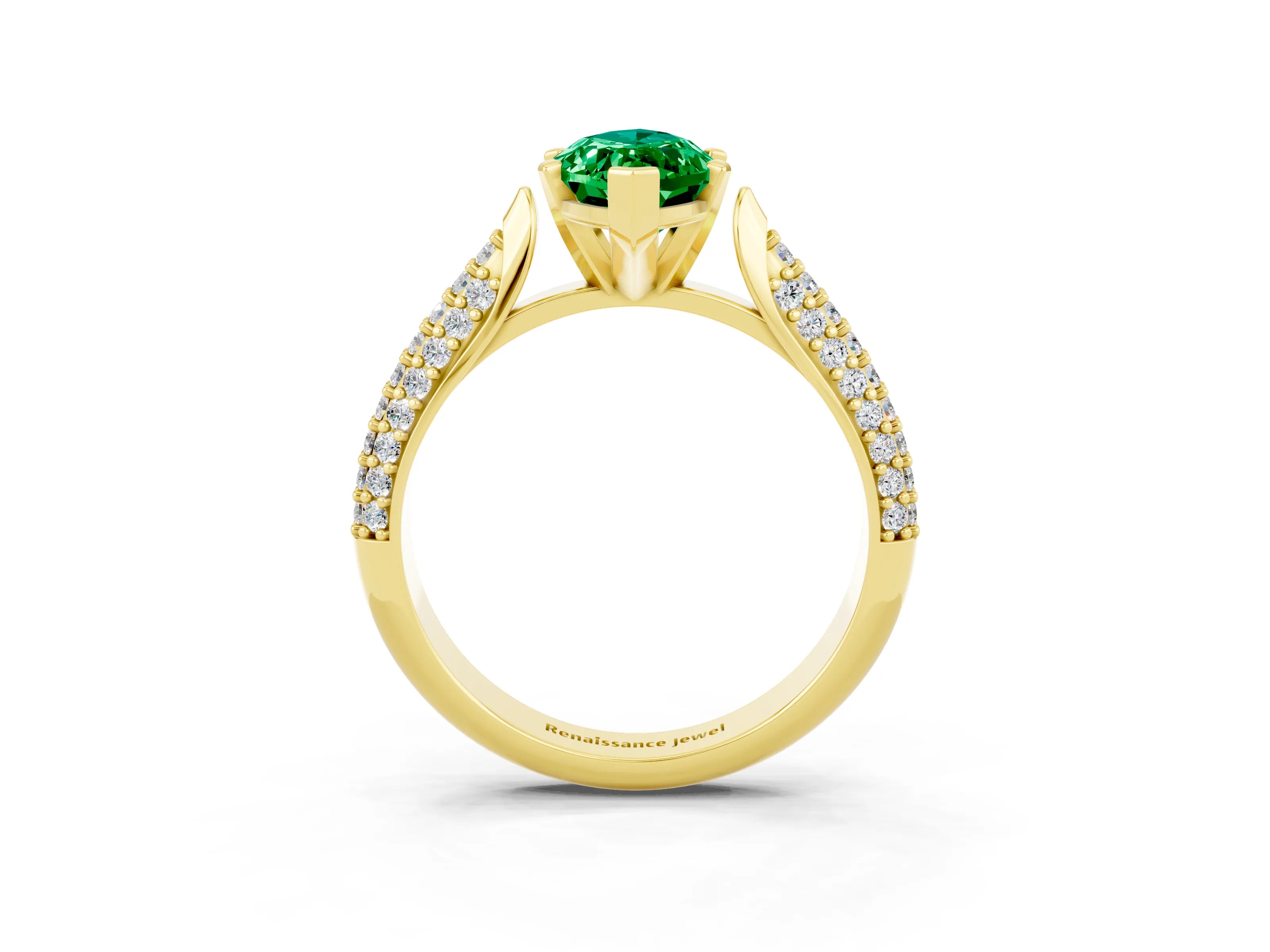 Yellow gold Marquise Cut Diamond Solitaire Engagement Ring with Pavé Band and Four-Prong Setting_3