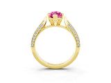 Yellow gold Marquise Cut Diamond Solitaire Engagement Ring with Pavé Band and Four-Prong Setting_3