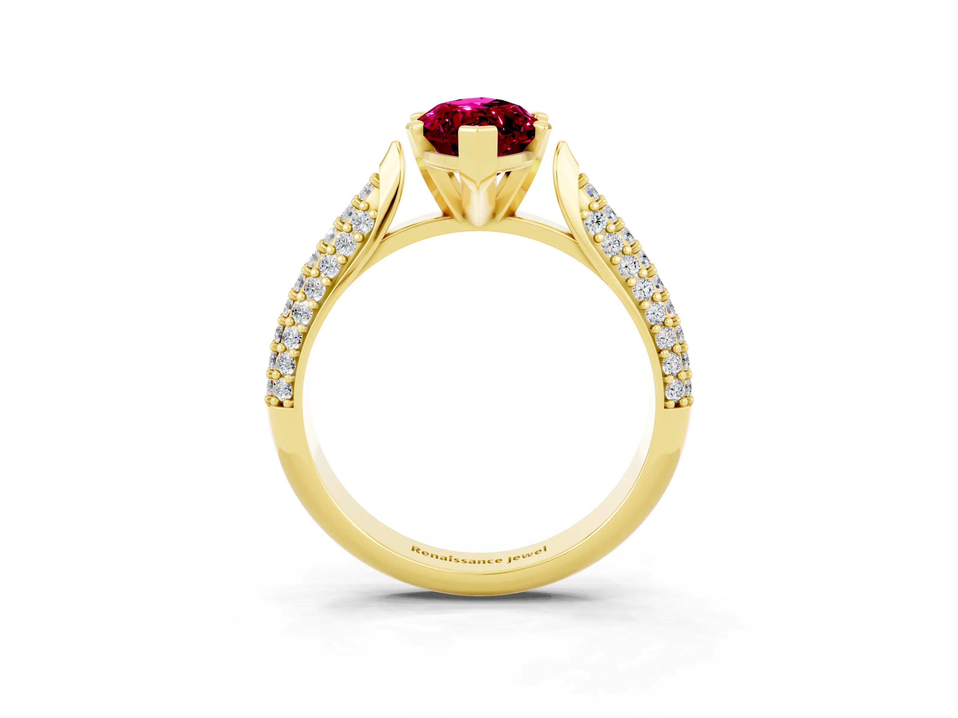 Yellow gold Marquise Cut Diamond Solitaire Engagement Ring with Pavé Band and Four-Prong Setting_3