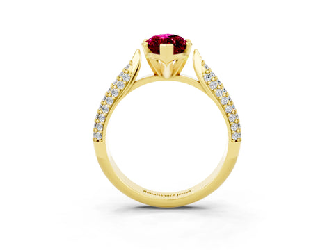 Yellow gold Marquise Cut Diamond Solitaire Engagement Ring with Pavé Band and Four-Prong Setting_3
