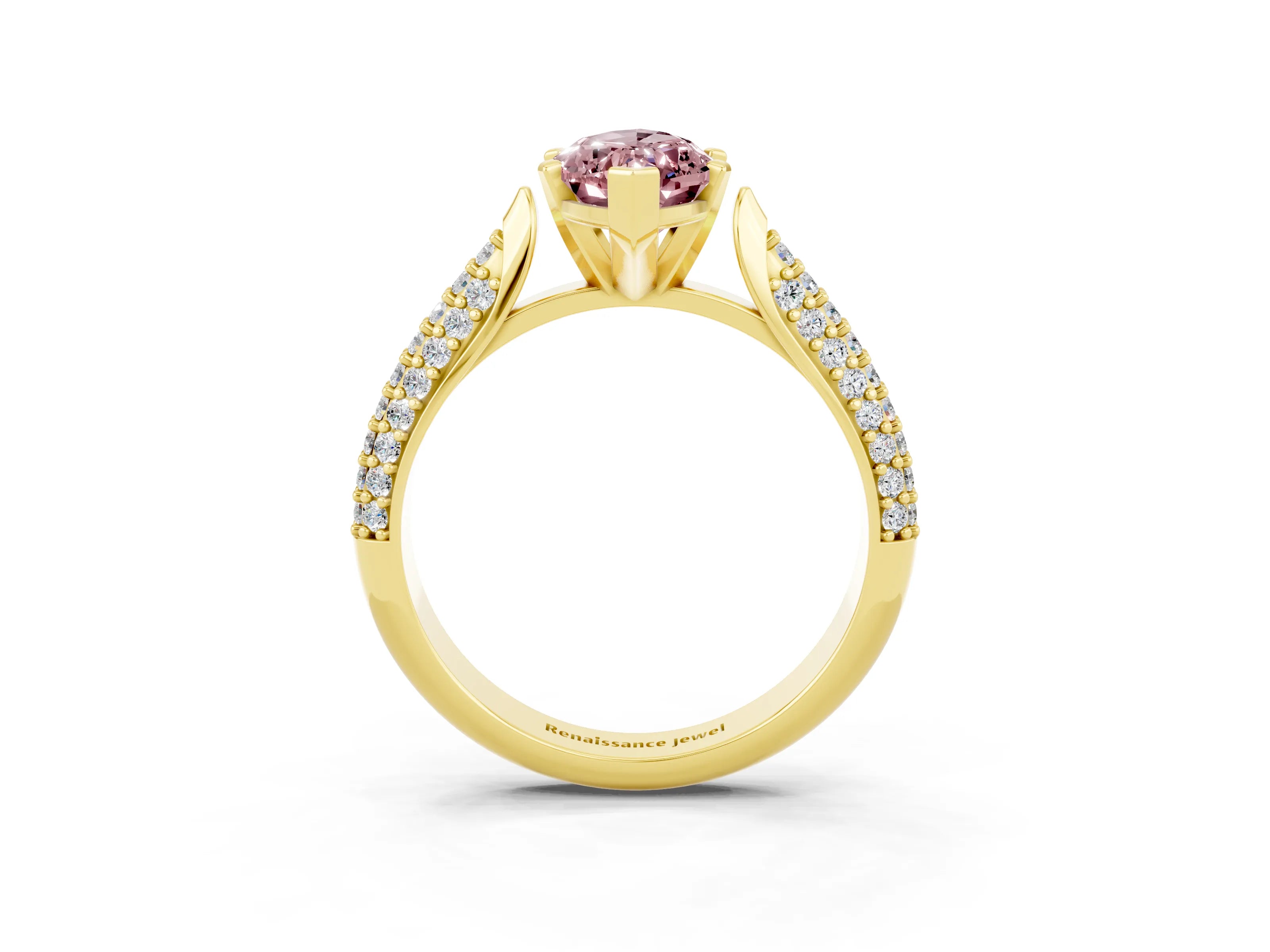 Yellow gold Marquise Cut Diamond Solitaire Engagement Ring with Pavé Band and Four-Prong Setting_3
