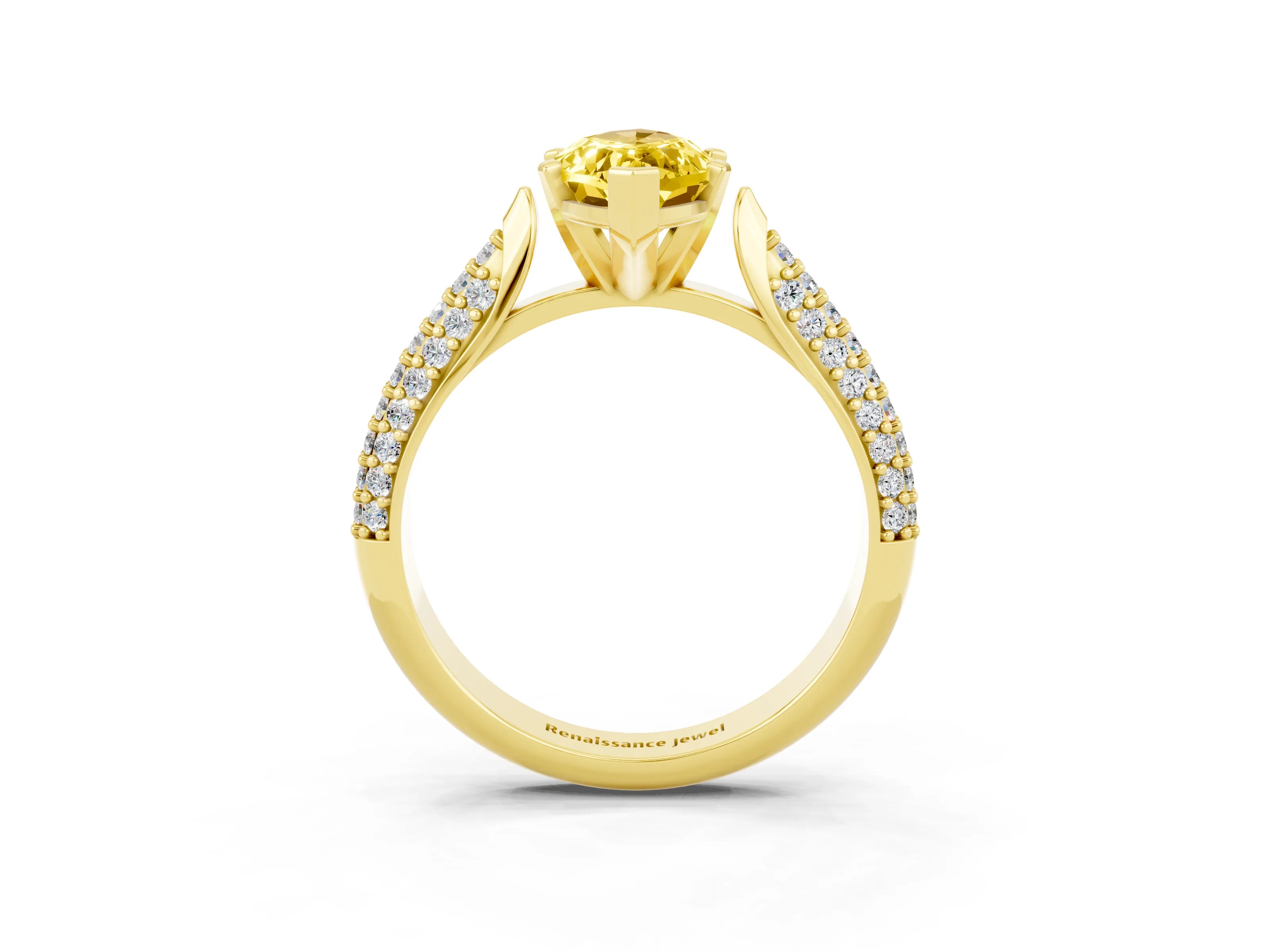 Yellow gold Marquise Cut Diamond Solitaire Engagement Ring with Pavé Band and Four-Prong Setting_3