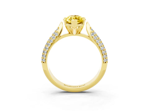 Yellow gold Marquise Cut Diamond Solitaire Engagement Ring with Pavé Band and Four-Prong Setting_3