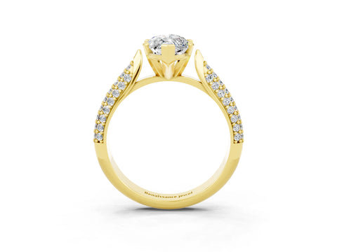 Yellow gold Marquise Cut Diamond Solitaire Engagement Ring with Pavé Band and Four-Prong Setting_3