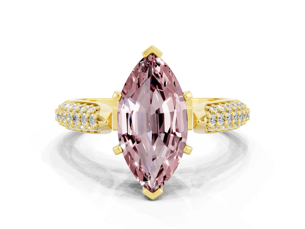 Yellow gold Marquise Cut Diamond Solitaire Engagement Ring with Pavé Band and Four-Prong Setting