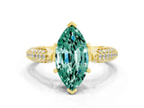 Yellow gold Marquise Cut Diamond Solitaire Engagement Ring with Pavé Band and Four-Prong Setting
