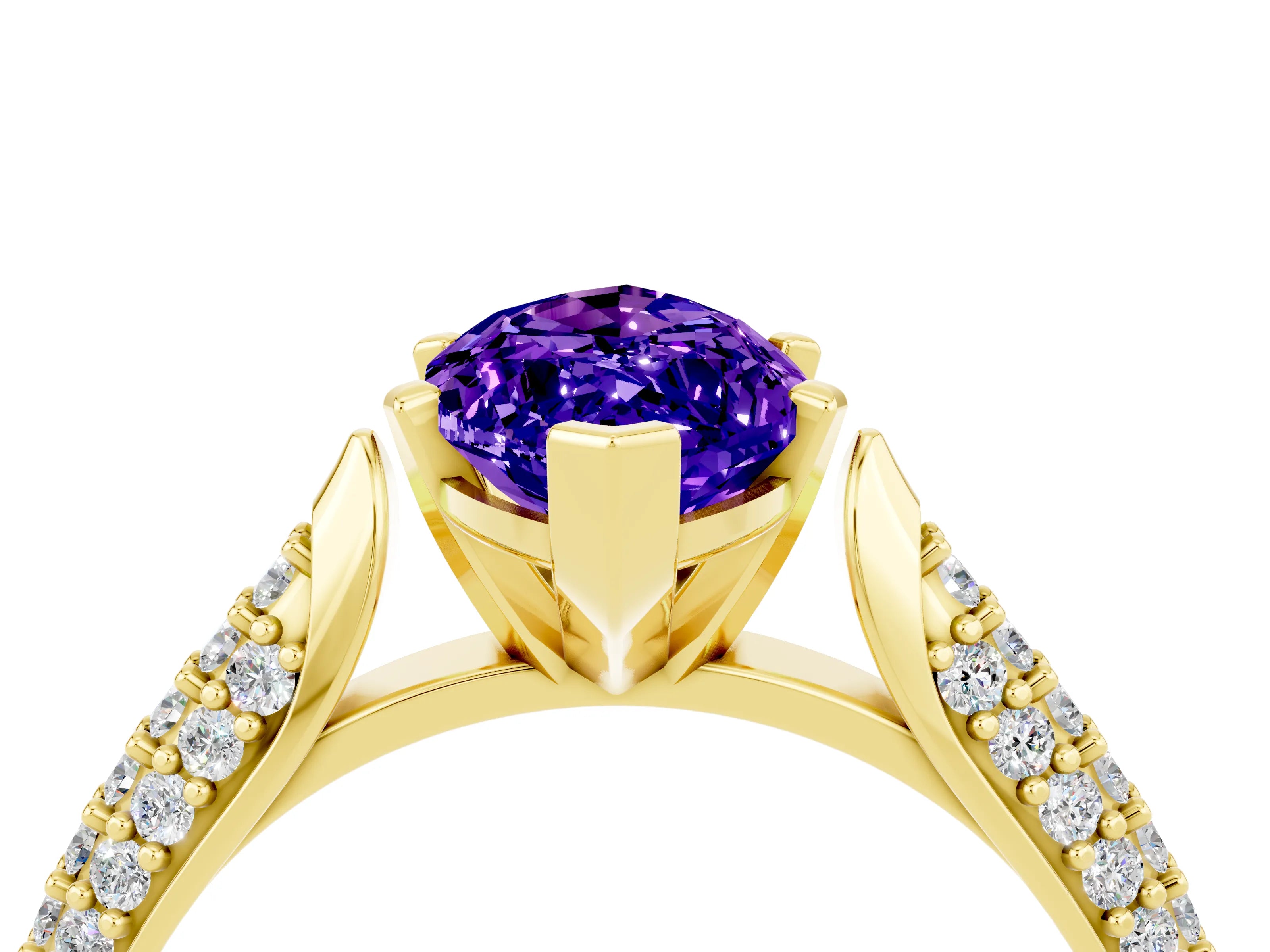 Yellow gold Marquise Cut Diamond Solitaire Engagement Ring with Pavé Band and Four-Prong Setting_4