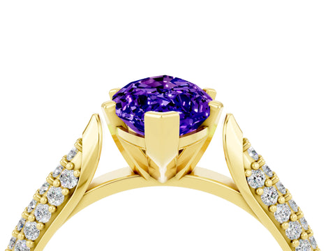 Yellow gold Marquise Cut Diamond Solitaire Engagement Ring with Pavé Band and Four-Prong Setting_4
