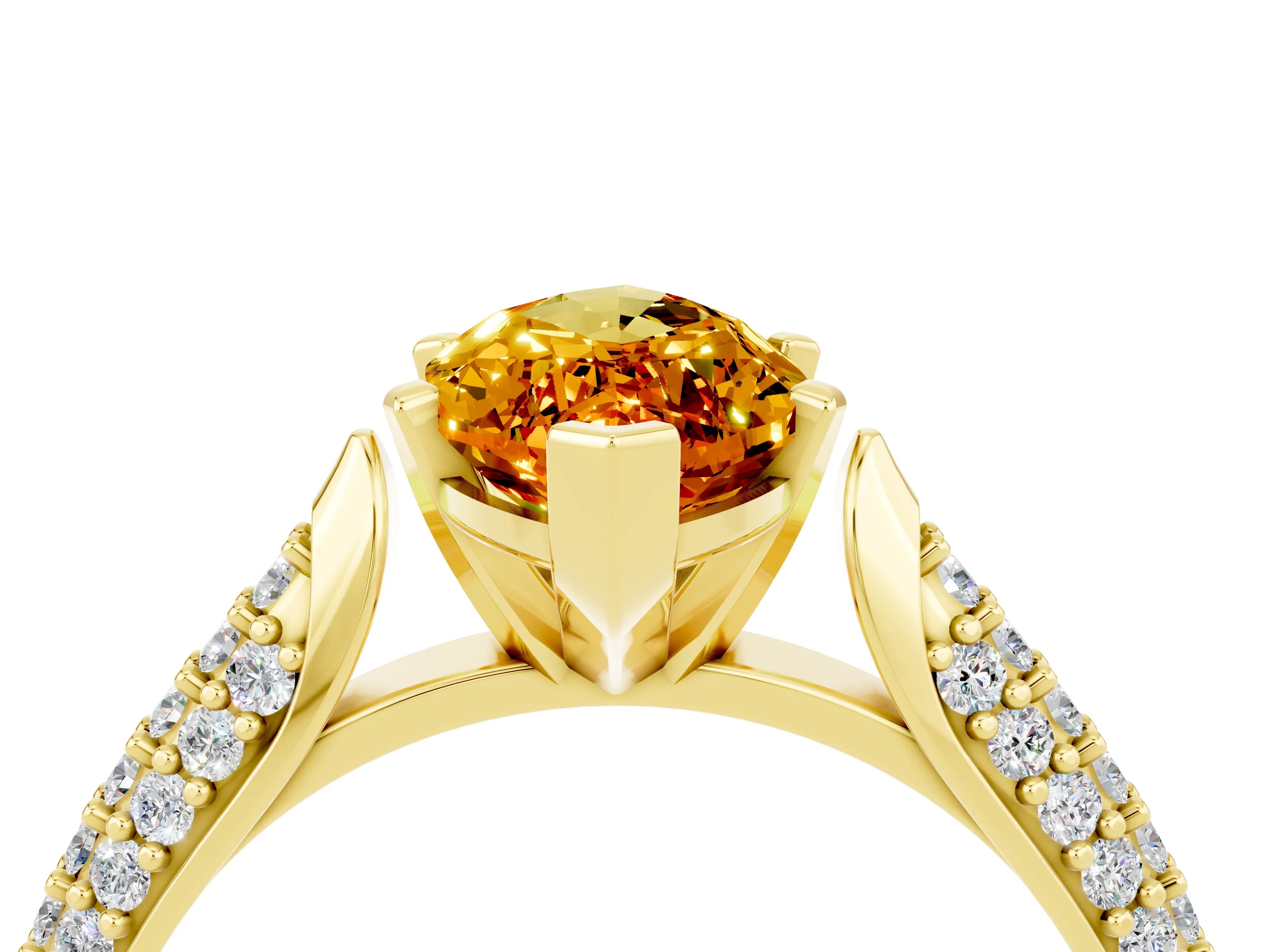 Yellow gold Marquise Cut Diamond Solitaire Engagement Ring with Pavé Band and Four-Prong Setting_4