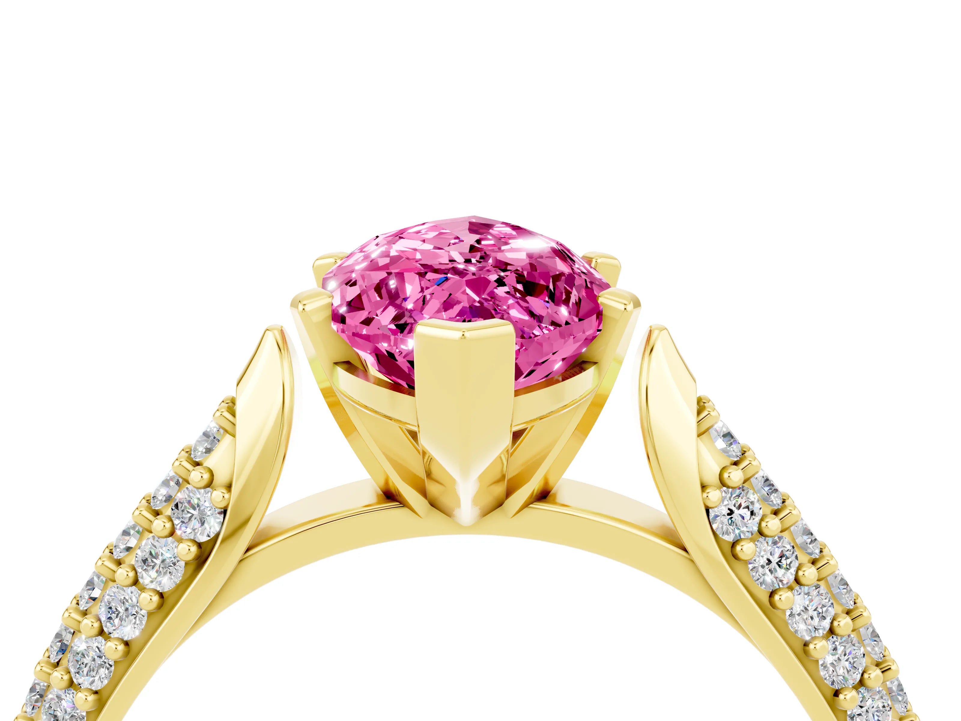 Yellow gold Marquise Cut Diamond Solitaire Engagement Ring with Pavé Band and Four-Prong Setting_4