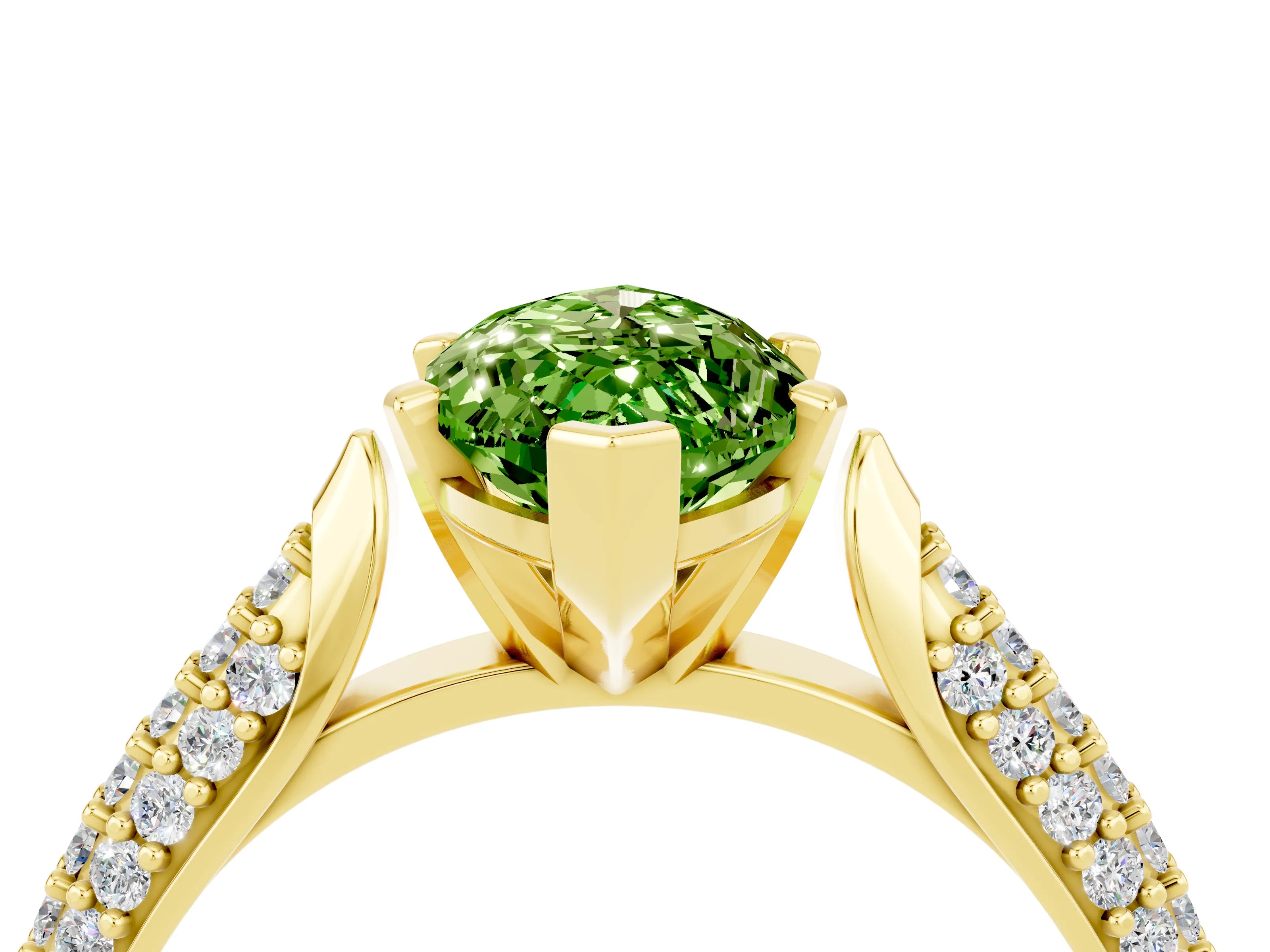 Yellow gold Marquise Cut Diamond Solitaire Engagement Ring with Pavé Band and Four-Prong Setting_4