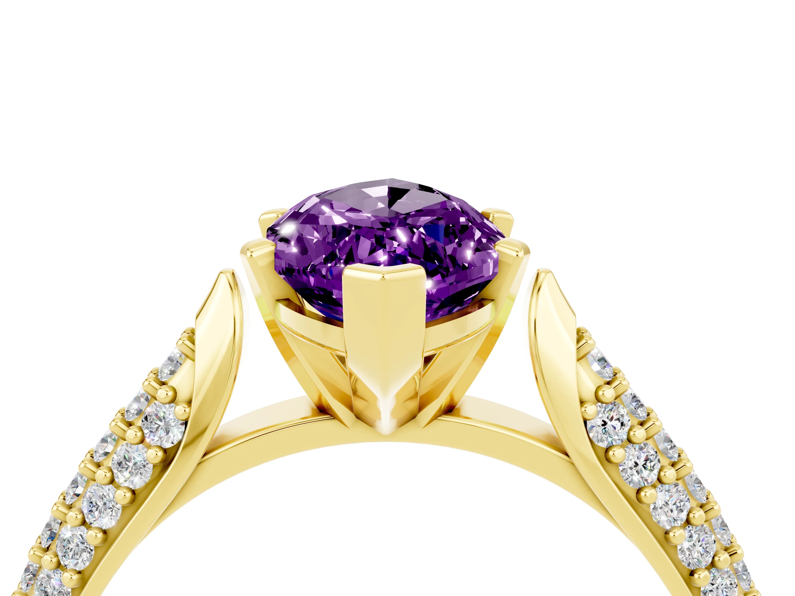 Yellow gold Marquise Cut Diamond Solitaire Engagement Ring with Pavé Band and Four-Prong Setting_4