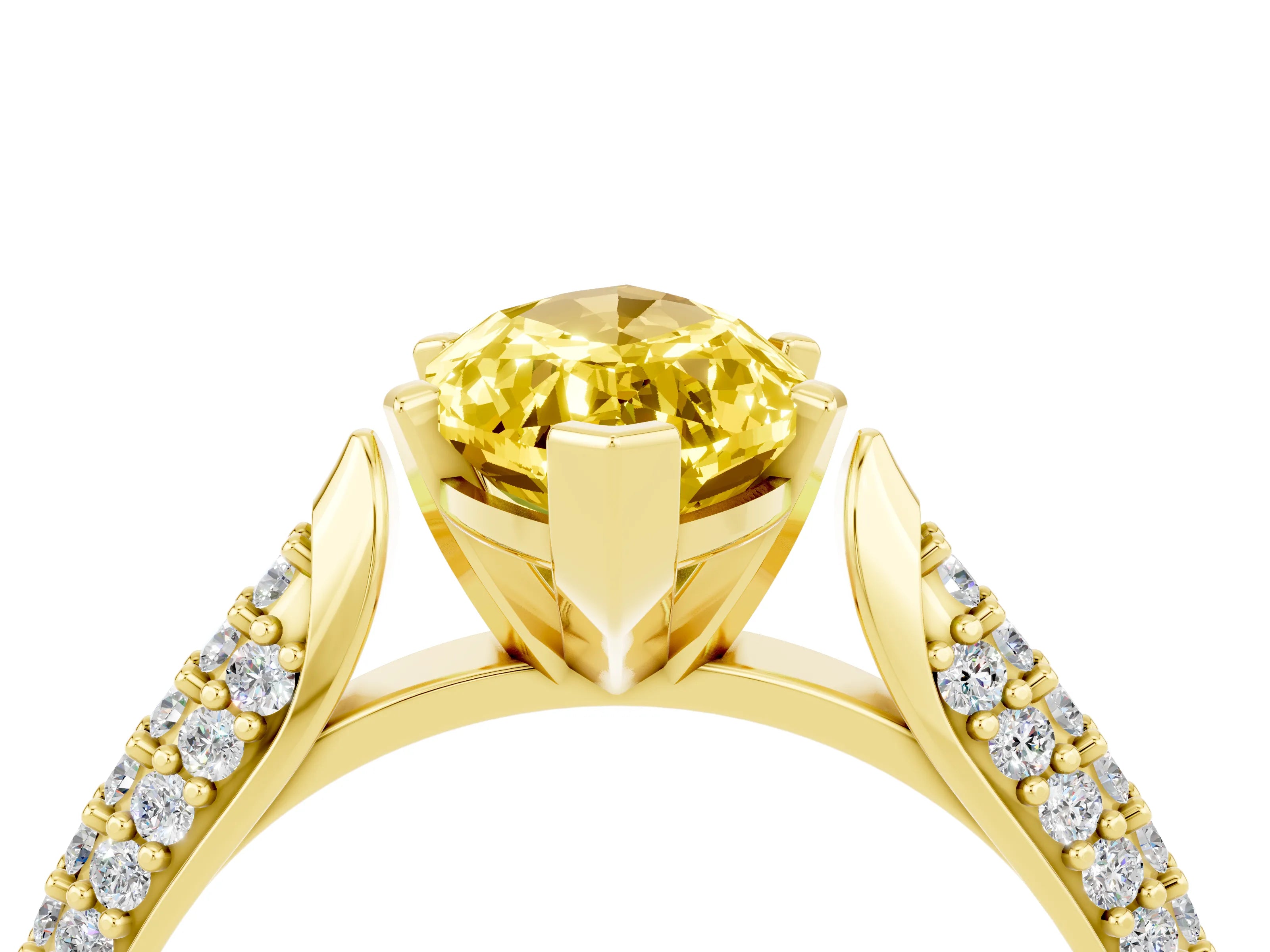 Yellow gold Marquise Cut Diamond Solitaire Engagement Ring with Pavé Band and Four-Prong Setting_4