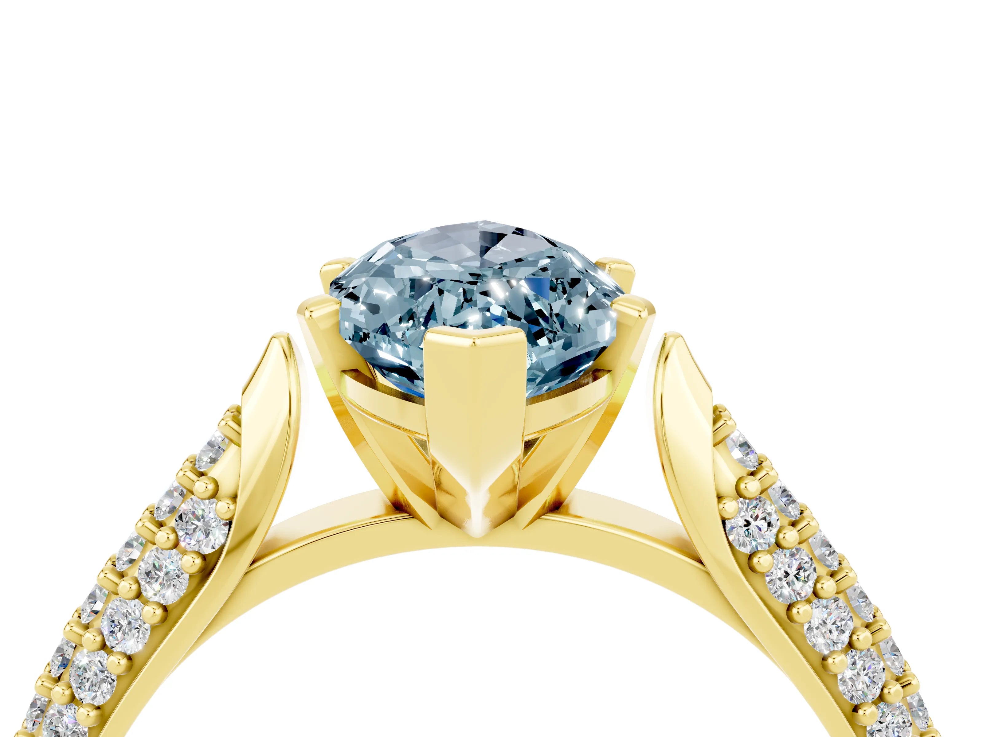 Yellow gold Marquise Cut Diamond Solitaire Engagement Ring with Pavé Band and Four-Prong Setting_4