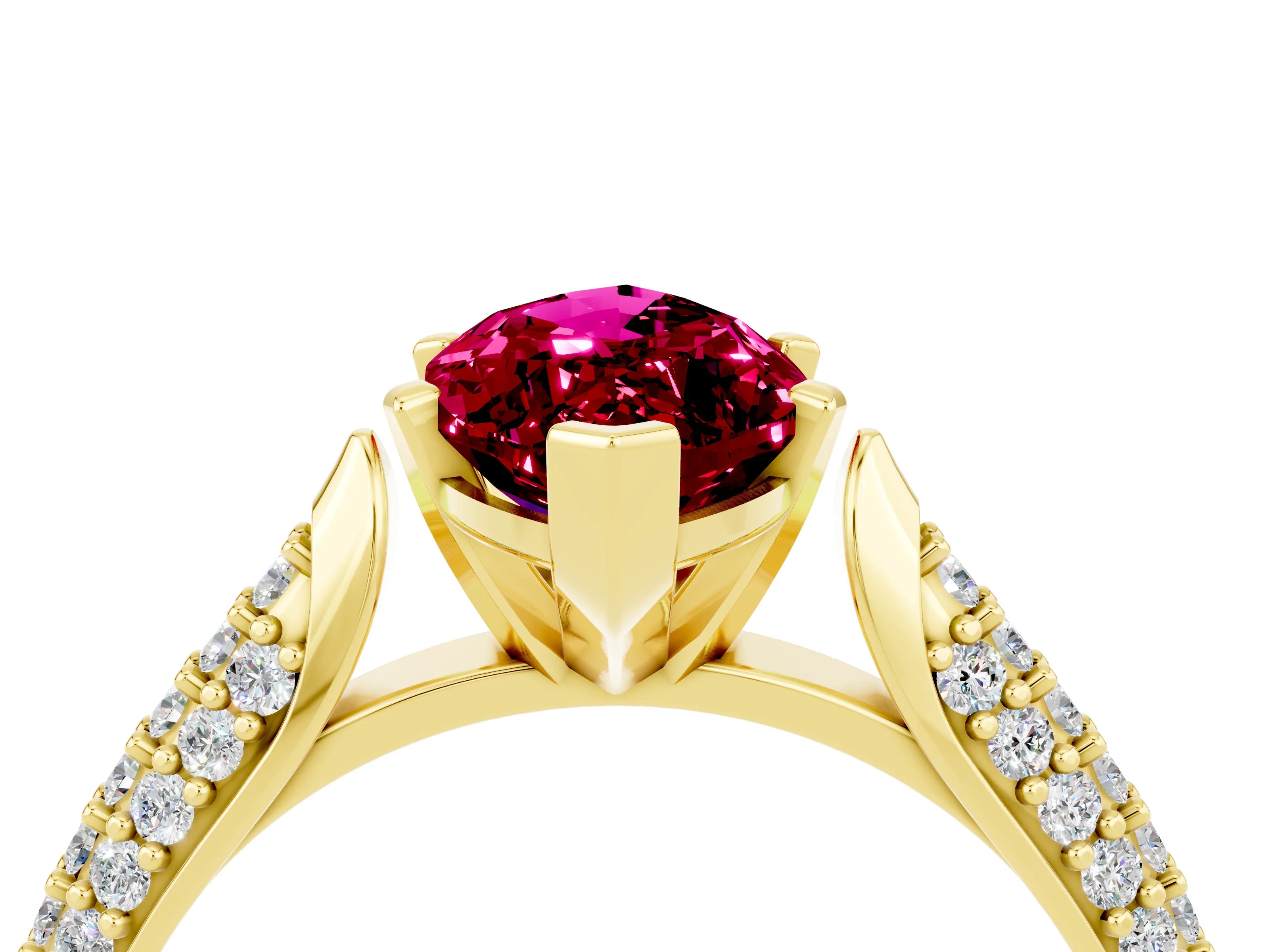 Yellow gold Marquise Cut Diamond Solitaire Engagement Ring with Pavé Band and Four-Prong Setting_4