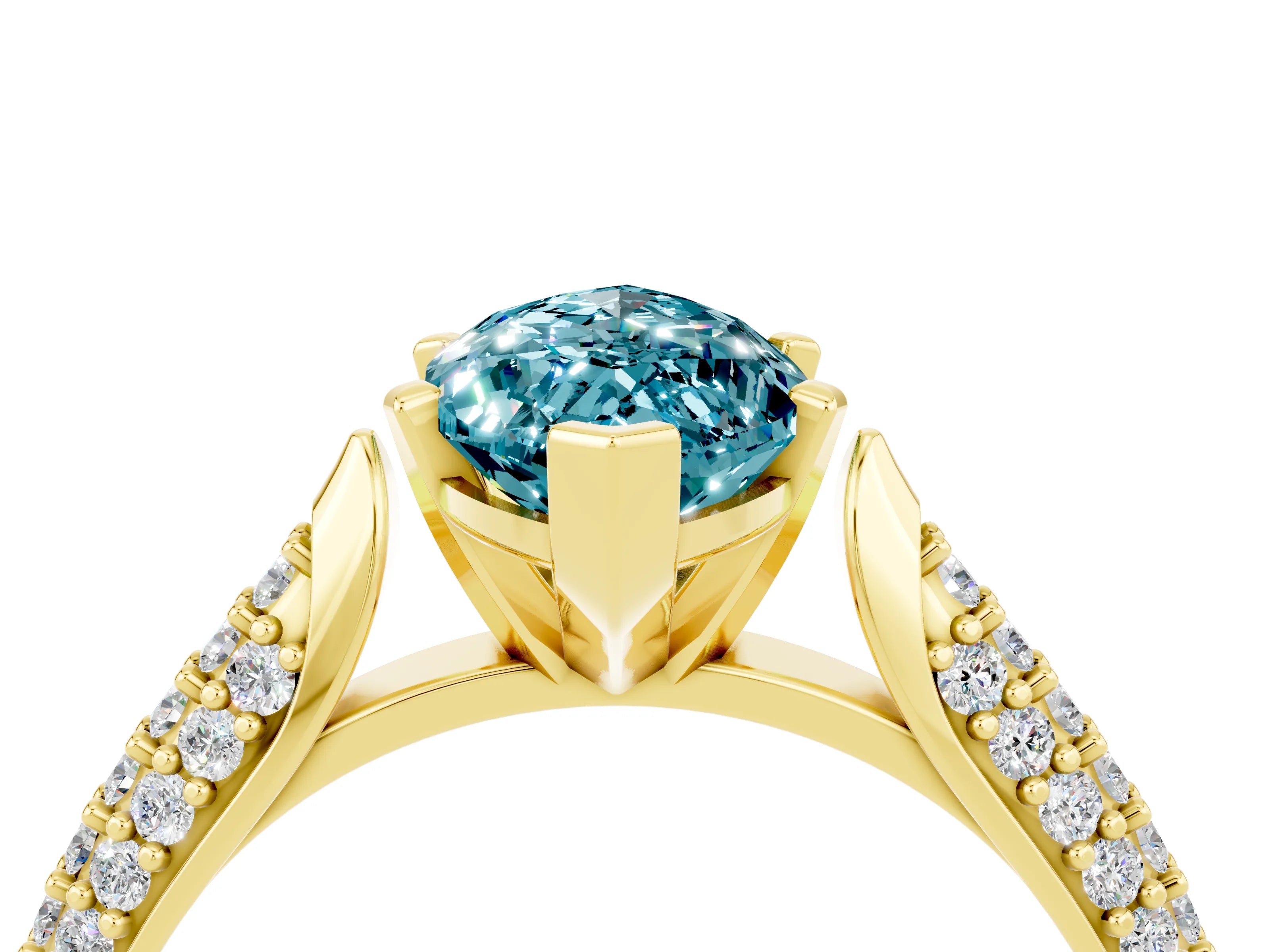 Yellow gold Marquise Cut Diamond Solitaire Engagement Ring with Pavé Band and Four-Prong Setting_4