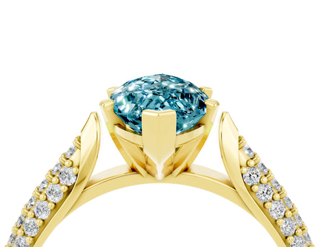 Yellow gold Marquise Cut Diamond Solitaire Engagement Ring with Pavé Band and Four-Prong Setting_4