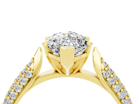 Yellow gold Marquise Cut Diamond Solitaire Engagement Ring with Pavé Band and Four-Prong Setting_4