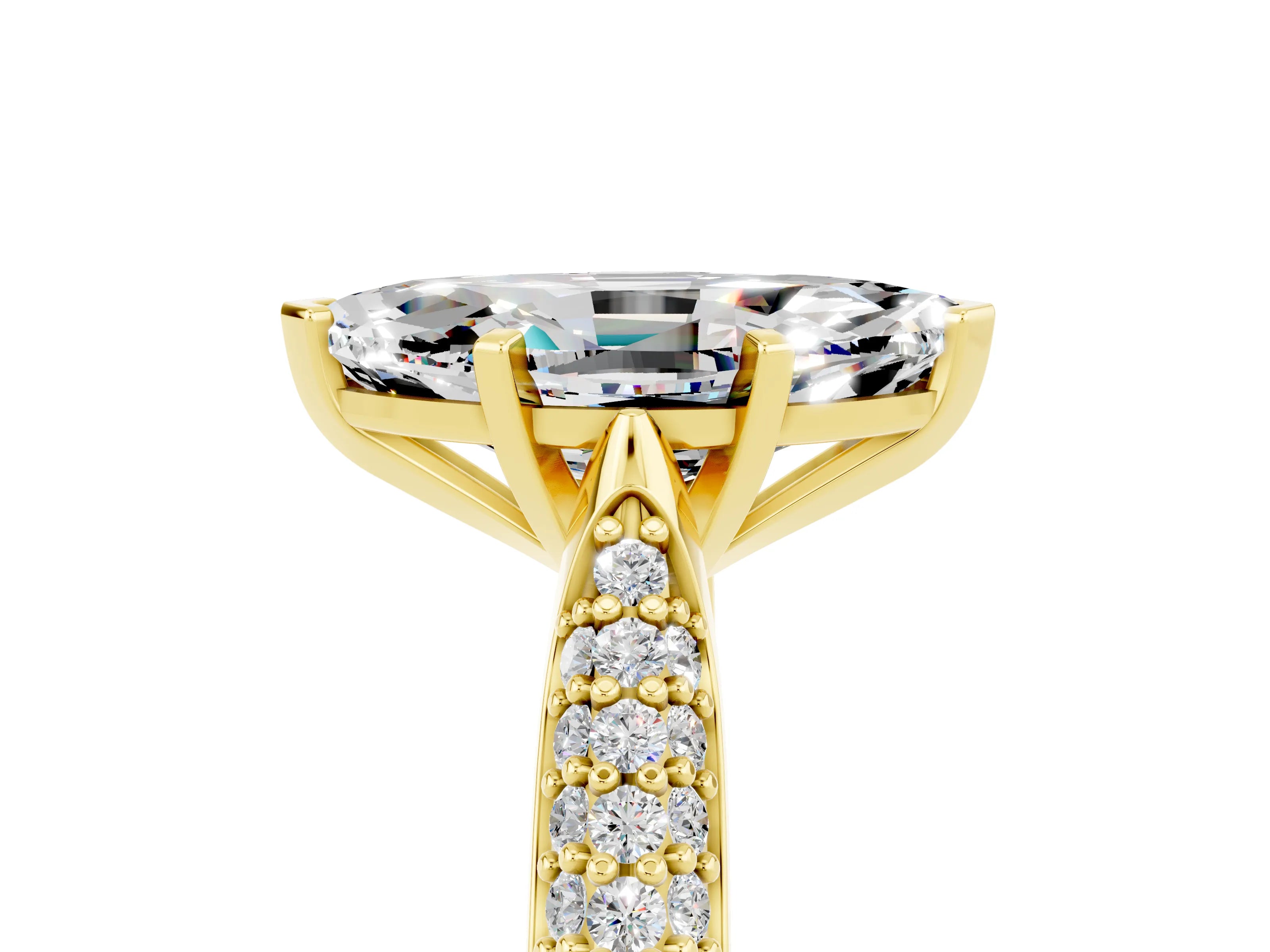 Yellow gold Marquise Cut Diamond Solitaire Engagement Ring with Pavé Band and Four-Prong Setting_5