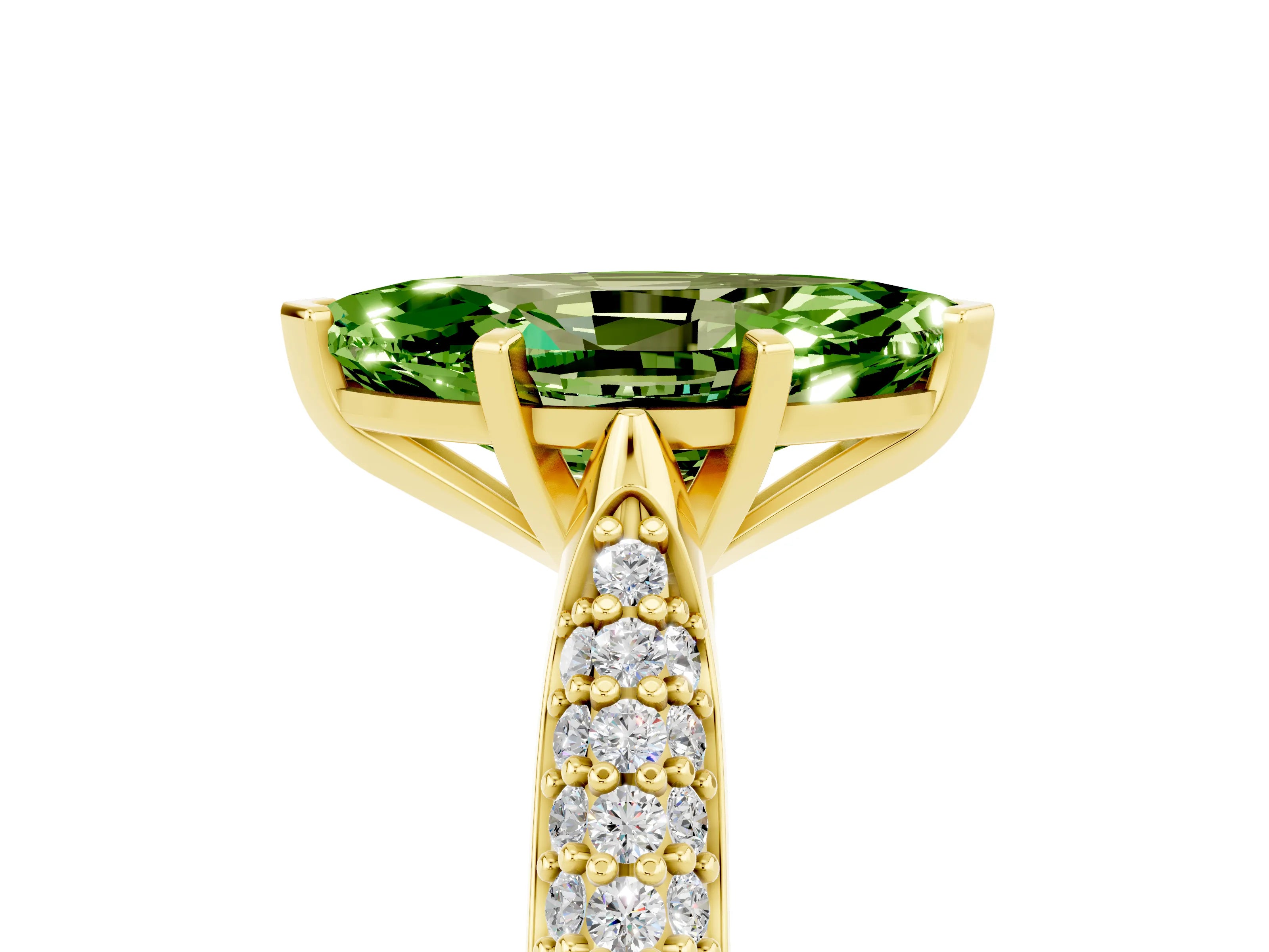 Yellow gold Marquise Cut Diamond Solitaire Engagement Ring with Pavé Band and Four-Prong Setting_5