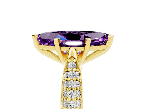 Yellow gold Marquise Cut Diamond Solitaire Engagement Ring with Pavé Band and Four-Prong Setting_5