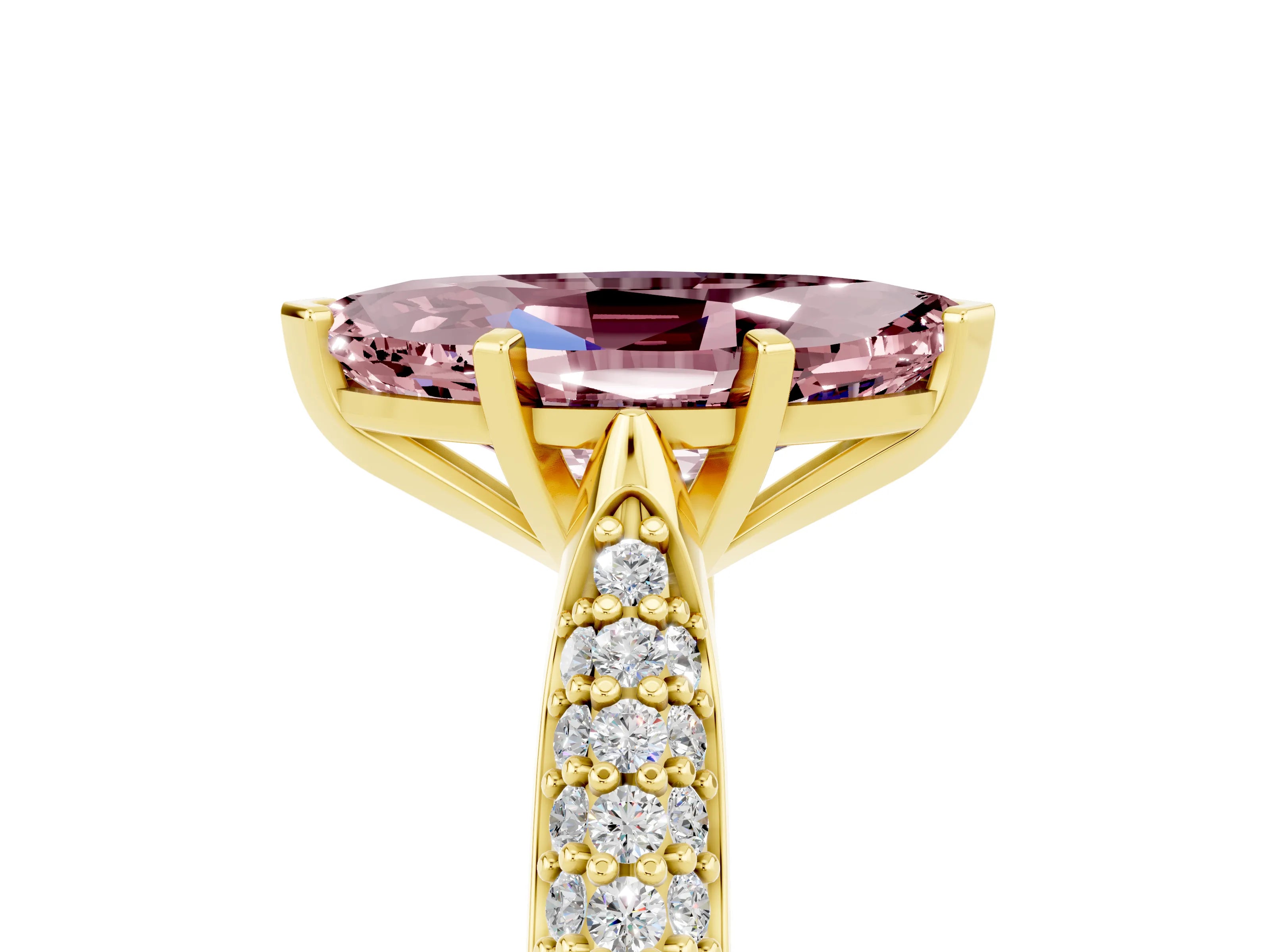 Yellow gold Marquise Cut Diamond Solitaire Engagement Ring with Pavé Band and Four-Prong Setting_5