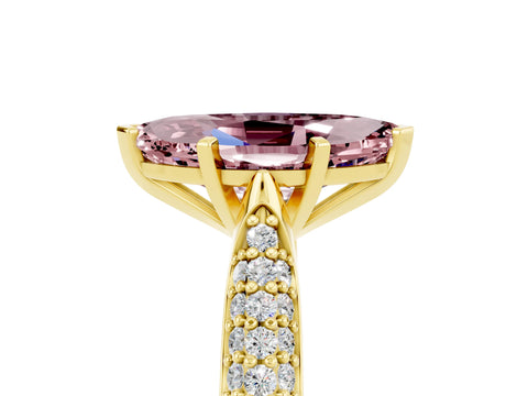 Yellow gold Marquise Cut Diamond Solitaire Engagement Ring with Pavé Band and Four-Prong Setting_5