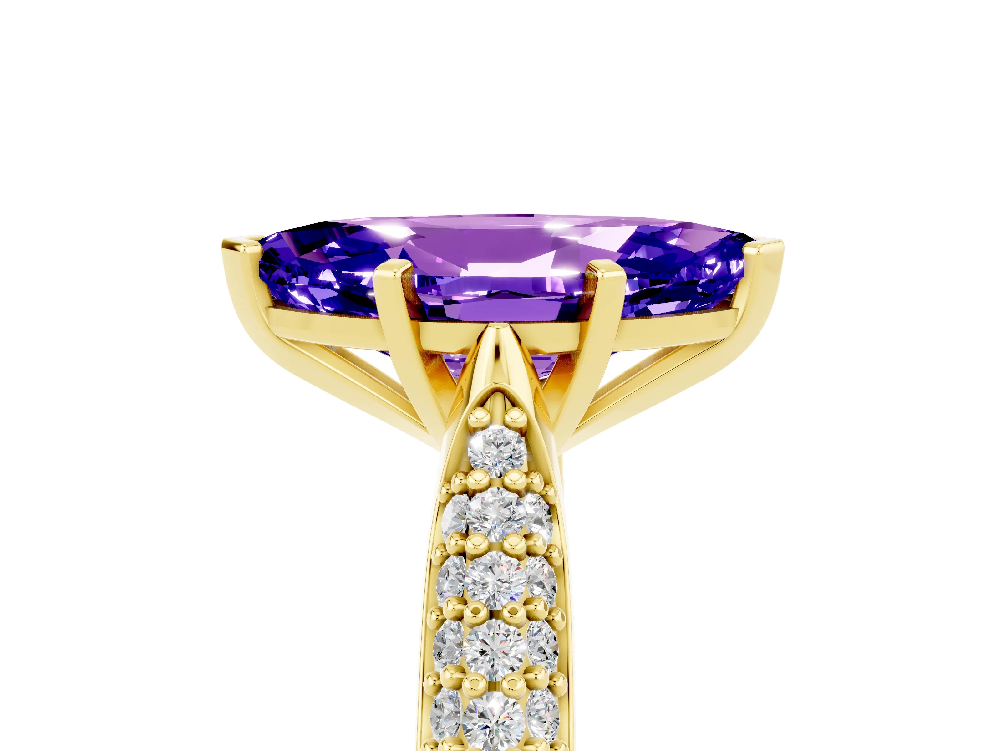 Yellow gold Marquise Cut Diamond Solitaire Engagement Ring with Pavé Band and Four-Prong Setting_5