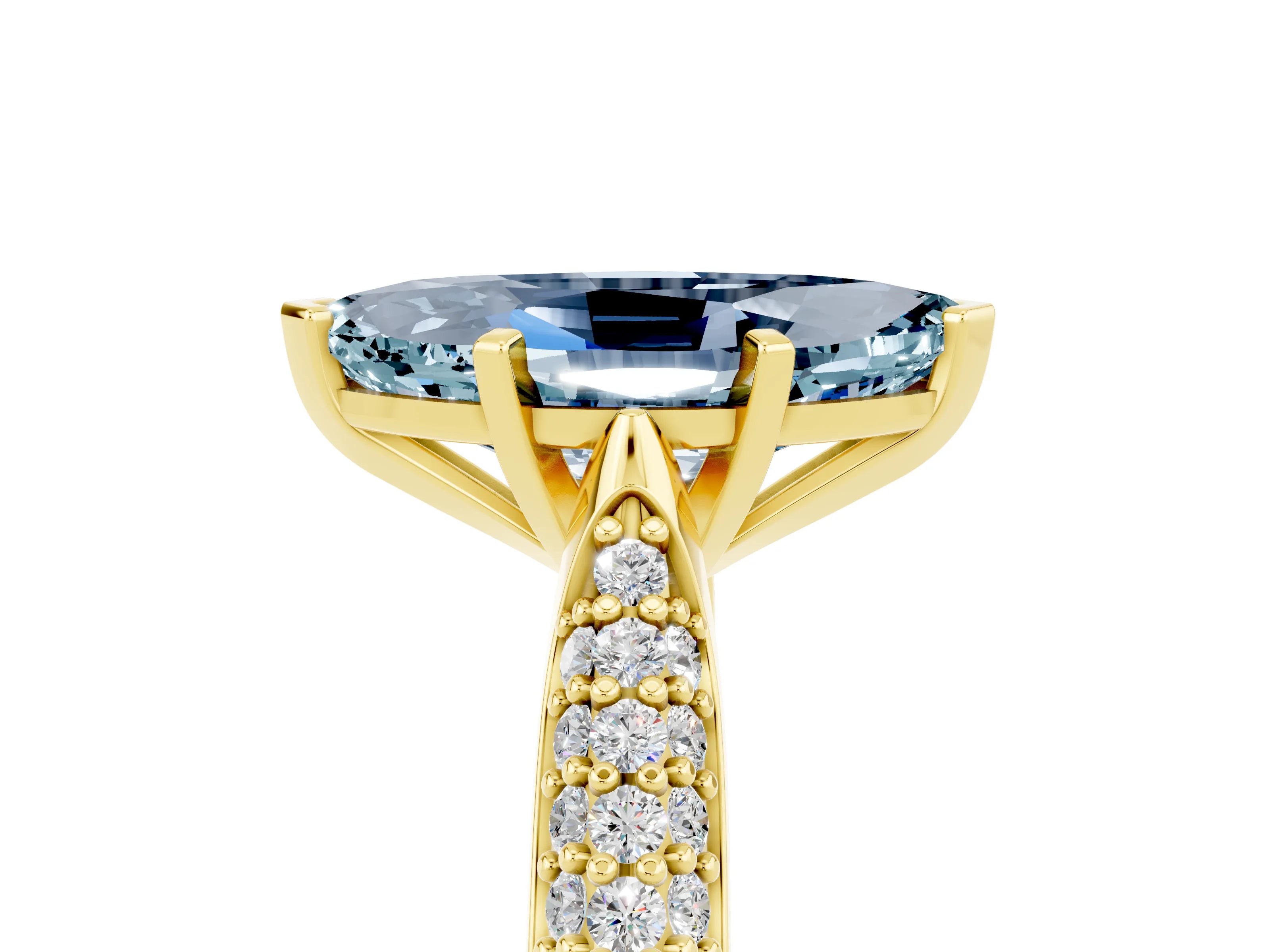 Yellow gold Marquise Cut Diamond Solitaire Engagement Ring with Pavé Band and Four-Prong Setting_5