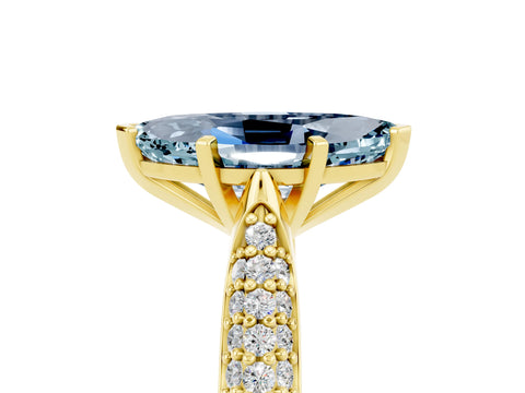 Yellow gold Marquise Cut Diamond Solitaire Engagement Ring with Pavé Band and Four-Prong Setting_5
