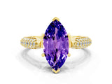 Yellow gold Marquise Cut Diamond Solitaire Engagement Ring with Pavé Band and Four-Prong Setting