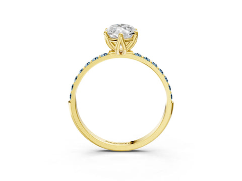 Yellow gold Marquise Cut Diamond Solitaire Engagement Ring with Round with Aquamarine side stone Pavé Band and Prong Setting_3