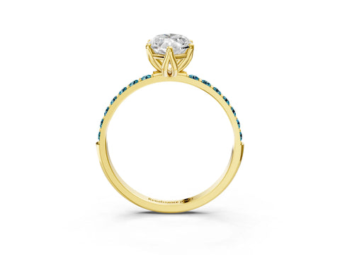 Yellow gold Marquise Cut Diamond Solitaire Engagement Ring with Round with Blue Topaz side stone Pavé Band and Prong Setting_3