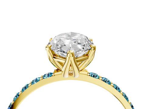 Yellow gold Marquise Cut Diamond Solitaire Engagement Ring with Round with Blue Topaz side stone Pavé Band and Prong Setting_4