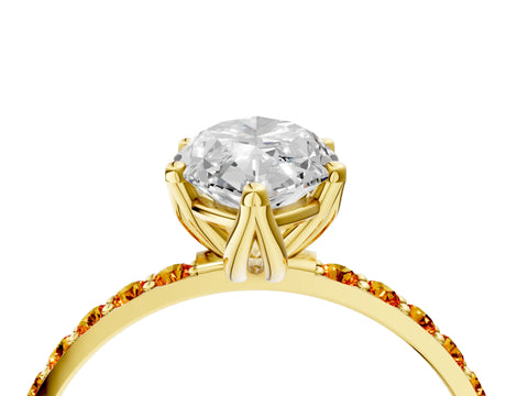Yellow gold Marquise Cut Diamond Solitaire Engagement Ring with Round with Citrine side stone Pavé Band and Prong Setting_4