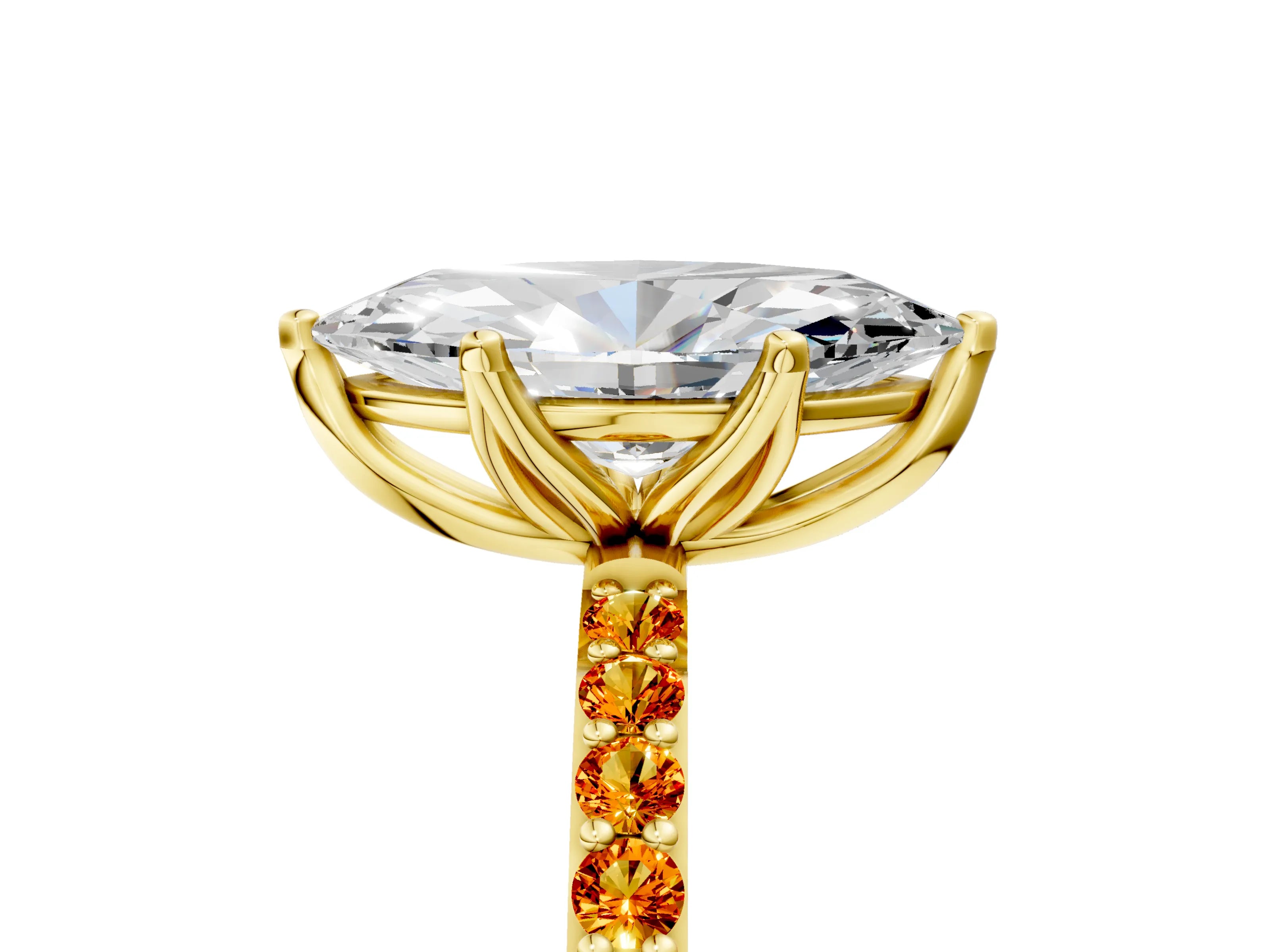 Yellow gold Marquise Cut Diamond Solitaire Engagement Ring with Round with Citrine side stone Pavé Band and Prong Setting_5