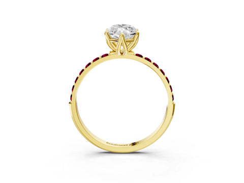 Yellow gold Marquise Cut Diamond Solitaire Engagement Ring with Round with Garnet side stone Pavé Band and Prong Setting_3