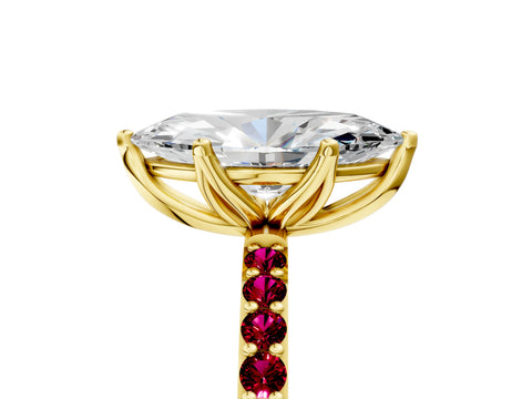 Yellow gold Marquise Cut Diamond Solitaire Engagement Ring with Round with Garnet side stone Pavé Band and Prong Setting_5