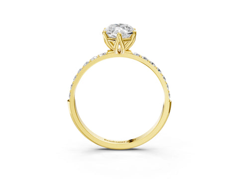 Yellow gold Marquise Cut Diamond Solitaire Engagement Ring with Round with Moissanite side stone Pavé Band and Prong Setting_3
